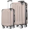 POSH Valigia rigida con ruote trolley bagaglio a mano, grande, media, piccola in ABS, Set di valigie leggere da 3 pezzi nelle misure M-L-XL (champagne, M+XL)
