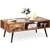 DREAMADE Tavolo da caffè con Cassetto e Ripiano Portaoggetti per Salotto o Soggiorno, Tavolino da caffè in Legno Scuro Design Vintage Stile Rustico con Gambe in Legno Massello di Pino