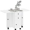 HOMCOM Tavolo da Cucina a Ribalta con 2 Cassetti e Armadietto ad Ante, Tavolo Pieghevole a 6 Ruote in Truciolato, 120x60x76.5 cm, Bianco