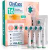 CliniCaps 16 Testine Morbide Spazzolino Elettrico Ricambio Compatibile con Oral-B CliniCaps SoftSense Vital Colore Bianco per Gengive Sensibili Doppia Protezione Bustina Asettica e Cappuccio Protettivo