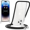 Coiwxmoi Cover con Cordino per iPhone 14 Pro 6,1, Trasparente Custodia con Laccio Tracolla Cellulare Girocollo Collana Morbido Silicone TPU Antiurto Protettiva Case per iPhone 14 Pro, Nero