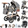 Zkiprm Passeggino 3 in 1, Sistema di Viaggio con Seggiolino Auto, Carrozzina e navicella, Braccioli regolabili, Parapioggia, Zanzariera, Telaio in alluminio, Passeggino urbano per bambini 0-4 anni