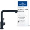 Villeroy & Boch Steel Shower Window - Rubinetto da cucina ad alta pressione con doccetta estraibile, funzione di avvio a freddo, installazione antitermo, altezza beccuccio 272 mm, nero opaco