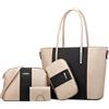 DORRISO Elegante Borsa a Mano Donna Set 4 Pezzi Pratico Borse Donna Borsa a Tracolla Borsa Pochette Portacarte Borsa Manico Superiore per Lavoro Viaggio Festa Impermeabile PU Pelle Nero Oro