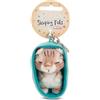 NICI 61608 Sleeping Pets Portachiavi a forma di gatto tigrato nel cestino, compagno fedele per lo zaino o la borsa di grandi e piccini, 8 cm, marrone