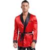 Jhaoyu Accappatoio da uomo in raso con cintura, pigiama, pigiama, pigiama, da uomo, corto, kimono, Colore: rosso, M