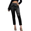 Fakanhui, Pantaloni da donna in raso di seta, pantaloni eleganti da lavoro, casual, con elastico, a vita alta, Nero 01, S