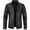 Sliktaa Giacca da uomo in Similpelle ecologica invernale con Collo Alto di Transizione Matelassee Moto Pilota Zippato Cerniera Casual Giacca in Pelle Cool Classic, Nero E, L