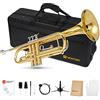 Vangoa Tromba in Sib Tromba standard in ottone dorato per studenti principianti con custodia rigida, supporto, bocchino 7C, guanti e kit di pulizia