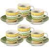 ARCA, Set 6 Tazzine da Caffè Apulia con Piattino, Realizzate in Porcellana Decorata, Capacità 90 ml, 11x6 cm, Verde