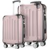 POSH Valigia rigida con ruote trolley bagaglio a mano, grande, media, piccola in ABS, Set di valigie leggere da 3 pezzi nelle misure M-L-XL (rosa cipria, M+XL)