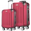 POSH Valigia rigida con ruote trolley bagaglio a mano, grande, media, piccola in ABS, Set di valigie leggere da 3 pezzi nelle misure M-L-XL (rosso vino, M+XL)