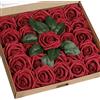 Anaoo Rosa Fiori Artificiali Finte 25 Pezzi Schiuma Aspetto Reale Regolabile Rose Finti Decorazioni per DIY Matrimoni Mazzi Nozze Nuziale Centrotavola Arrangiamenti Festa Bambino Casa, Rosso Scuro