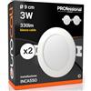 Eurocali Faretti LED da incasso 3W rotondi cornice bianca Luce Bianco Caldo Downlight Ø 90.5x28mm con Incasso Ø 65 mm - Pacco da 2