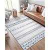 DEFYNEE Tappeto per soggiorno 90x150 cm, tappeto a pelo corto con motivo geometrico a linee, tappeto morbido e antiscivolo per soggiorno, camera da letto e cameretta, Blu Marrone