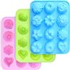 homEdge silicone cottura stampi di fiori, con fiori e a forma di cuore antiaderente stampi, confezione da pezzi, per cioccolato, caramelle, gelatina, cubetti di ghiaccio, muffin (rosa, blu e verde)