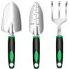 POPSKEETER Attrezzi Giardinaggio 3 Pezzi, Kit Completo con Paletta, Trapiantatore e Rastrello - Set Professionale per Giardino, Orto e Piante in Vaso, Design Compatto e Manici Ergonomici