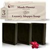 GREEN FADEL Sapone di Aleppo Luxury con Aroma di Fiore di Muschio, 3 pezzi, con Olio d'Oliva e Olio di Alloro, Sapone all'Olio d'Oliva, Naturale