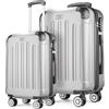 POSH Valigia rigida con ruote trolley bagaglio a mano, grande, media, piccola in ABS, Set di valigie leggere da 3 pezzi nelle misure M-L-XL (argento, M+XL)