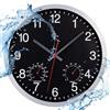 ACCSHINE Orologio da parete per esterni - con termometro e igrometro Orologio da parete senza ticchettio Silenzioso 30cm Quarzo a batteria Grande orologio da parete Deco da giardino (Nero)