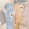 KP HOME Tovaglia In PVC Beige E Blu Lavabile - Decorazione Pittura Dorata - Quadrato 140x140 Cm - Copritavolo In Plastica Impermeabile Per Interni Ed Esterni - Tovaglia Cerata Elegante