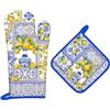 Arquiel Guanti Da Forno Presina Set Di 2, 100% Cotone Addensare Guanti Da Forno A Microonde, Presine Da Cucina Morbida Resistenti Al Calore Per Arrostire, Cuocere(Limone Blu E Bianco)