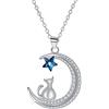 Hifeeled Collana Donna Luna e Gatto Ciondolo Argento Sterling 925 Con Zirconia Cubica Regolabile |45cm+5| Catene Anallergica, Gioielli Donna