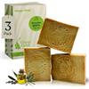 GREEN FADEL Sapone di Aleppo Originale, 100% Olio d'Oliva, 3 x ca. 200g (Genuine) Sapone all'Olio d'Oliva, Naturale, Fatto a Mano, Vegano, per Viso e Corpo