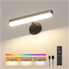 PopoIron Lampada da parete con batteria ricaricabile da 7500 mAh, lampada da parete a LED per camera da letto con telecomando, 3 colori, lampada da parete senza fili, girevole a 360°, dimmerabile