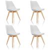 HJH Office set di 4 sedie da pranzo SCANDI gambe in legno massiccio di faggio, sedia da cucina imbottita dal design retrò, plastica bianca 661009
