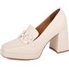 QUEEN HELENA Mocassini con Tacco Largo Scarpe Eleganti con Fibbia Donna ZM9616 (Beige, Sistema Taglie Calzature EU, Adulto, Donna, Numero, Media, 37)