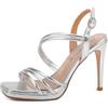 QUEEN HELENA Sandali con Tacco a Spillo a Pianta Larga con Fascia Incrociata Donna ZM9627 (Nero, Sistema Taglie Calzature EU, Adulto, Donna, Numero, Media, 37)