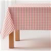 GAMUSI Tovaglia antimacchia in tela morbida al tatto, rettangolare, a quadretti vicky, cotone impermeabile, 140 x 100 cm, colore salmone