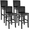 TecTake® Set di 4 sgabelli da Bar con Gambe in Legno Massiccio, Seduta Confortevole, Altezza Regolabile 107 cm, Sedia da Pranzo Design Ergonomico, Ideale per Sala da Pranzo e Cucina - Nero