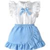 LUVCES Vestiti Bambina Gonna Set Senza Maniche Volant e Fiocco Davanti Camicia + Elegante a Pois Svizzeri Gonna 2 Pezzi Abbigliamento Estivo per Bambine Blu 12-18 Mesi