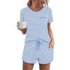 Demegimi Pigiami Estivi Donna Corti Set Pigiami Due Pezzi da Donna Pigiama in Cotone da Donna a Righe con Tasche e Coulisse Regalo da Donna S-XXL