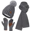 Bequemer Laden Donna Invernale Termici Cappello Berretto Lungo Sciarpa Touch Screen Guanti Set, Pompom Cappelli Berretti in Maglia con Fodera in Pile Antiscivolo Guanti Sciarpe Regalo Natale Donna
