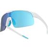 UVTQSSP Occhiali da bicicletta, ultraleggeri unisex, occhiali sportivi TR 90, infrangibili, polarizzati, antivento, protezione UV400, occhiali da sole sportivi, montatura bianca/lente blu