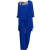 ranrann 3 Pezzi Set Elegante da Donna Cardigan Elegante in Chiffon Top Canotta a Manica 3/4 Pantaloni Diritti Tailleur Suit Completo da Cerimonia Cocktail Festa Serale Blu 3XL