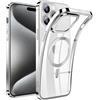 AFENGBOX Cover Magnetica per iPhone 15 Pro Max,Compatibile con MagSafe,Custodia Protettiva Antiurto in Silicone iPhone 15 Pro Max Case,Trasparente Argento