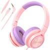 VkingMoR Cuffie per bambini per viaggi scolastici, aggiornamento USB tipo C volume sicuro 94 dB, con microfono suono stereo HD cuffie pieghevoli sopra l'orecchio per (Rosa)
