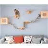 Hanured® Percorso da Parete per Gatti con 2 Case, 4 Trespoli e 1 Tiragraffi in Sisal - Arrampicata in Legno