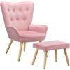 BAKAJI Poltrona con Sgabello da Soggiorno, Poltroncina con Pouf Poggiapiedi da Salotto, Sedia per Camera da Letto Imbottita con Rivestimento in Velluto Morbido, Braccioli Alti, Design Moderno (Rosa)