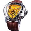 FORSINING Orologio meccanico alla moda, quadrante da corsa triangolare, movimento automatico dorato impermeabile, design in pelle marrone, orologio meccanico da uomo, Moderno e sportivo