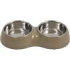 JACK AND VANILLA, Ciotola Doppia Antiscivolo in Acciaio Inox e plastica, per Animali, 2 x 480 ml, Design Elegante e Pratico, Ideale per Cani e Gatti, 2 x 480 ml, Tortora/Inox, Modello Bon Appetit
