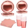 MORAINJAY Set di 68 Pezzi di Stoviglie Oro Rosa per Feste, Piatti di Carta, Bicchieri, Tovaglioli, Stoviglie per Compleanni, Matrimoni, Baby Shower, Lauree, Anniversari, Set per 16 Ospiti