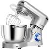 AUMATE Tilt-Head - Batidora de pie, mezclador de cocina, Impastatrice Professionale 6,2 Litri 1400W, Impastatrice Pizza con Uncino Impastatore (Argento, 6.2 L)