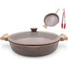 AIKENBBKK Padella in Ceramica 2 in 1 con Coperchio Padella con Rivestimento Antiaderente in Ceramica da 32 cm, Atossica, Senza PTFE e PFOA- Marrone