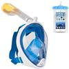 EMSMIL Maschera integrale da snorkeling, maschera da immersione, campo visivo a 180°, anti-appannamento con boccaglio, impermeabile, per adulti e bambini, blu S/M
