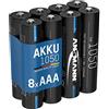 Ansmann Batteria AAA - Micro AAA ricaricabile, alta capacità ideale per elevati consumi di corrente come veicoli telecomandati, microfono, strumenti elettronici 8 pz Hohe Kapazität Nero
